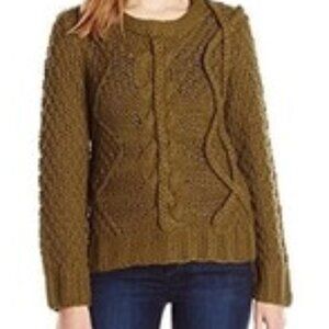 JOA olive-brown-green chunky knit braided rope accent knit sweater
